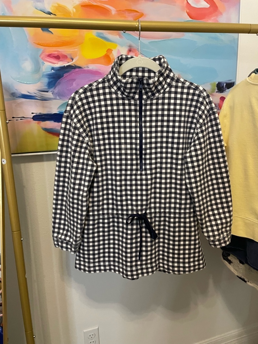 Draper James Black and White Gingham‎ Zip-Front Pullover Small